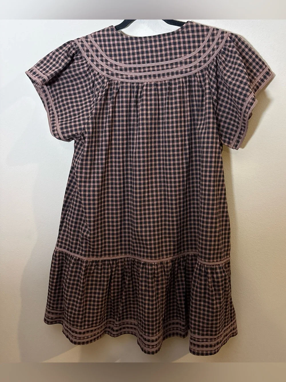 Entro Brown Black Gingham Ruffle Dress Cottagecore Sz Large NEW - Picture 6 of 6